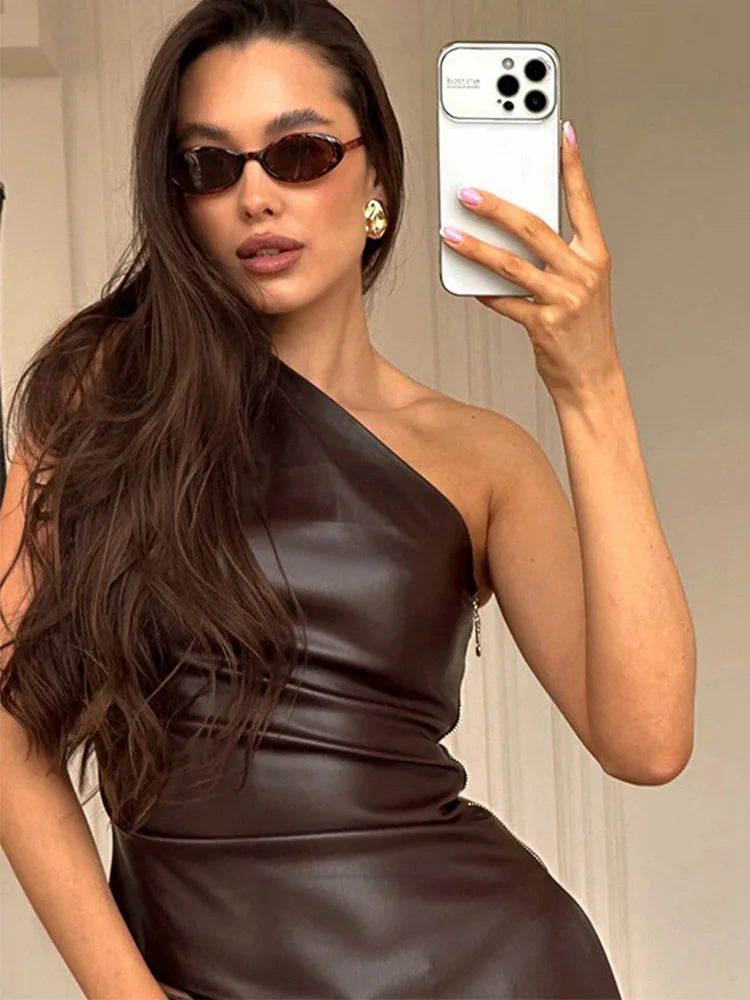 New Pure Color Slim Sleeveless One-Shoulder Slanting Collar Zipper Show Thin Jacket