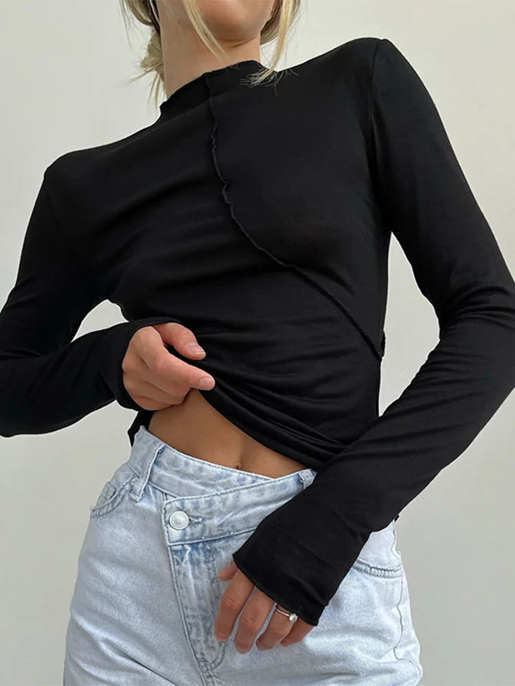 Long Sleeve T Shirts Women White Casual Black Basic Gray Sexy Tops 90s Fashion Vintage