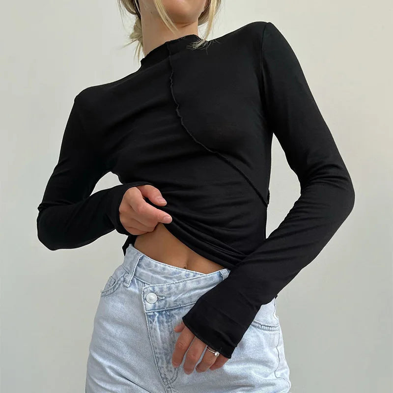 Long Sleeve T Shirts Women White Casual Black Basic Gray Sexy Tops 90s Fashion Vintage